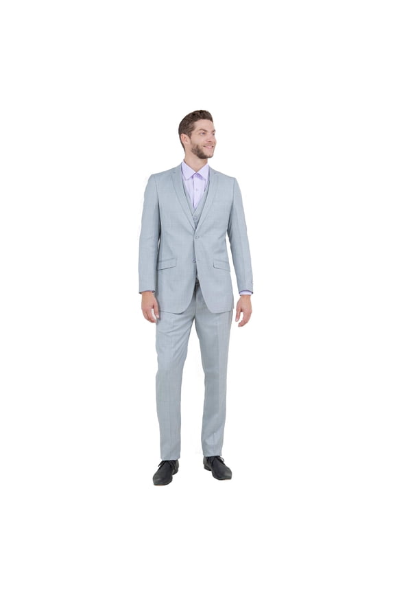 Light Grey Men's Slim-Fit 3-Piece Sharkskin Suit