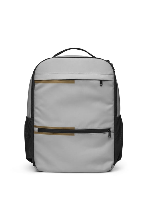 Light Grey Minimalist Utility Backpack with Gold Accent  Modern Travel Laptop Daypack