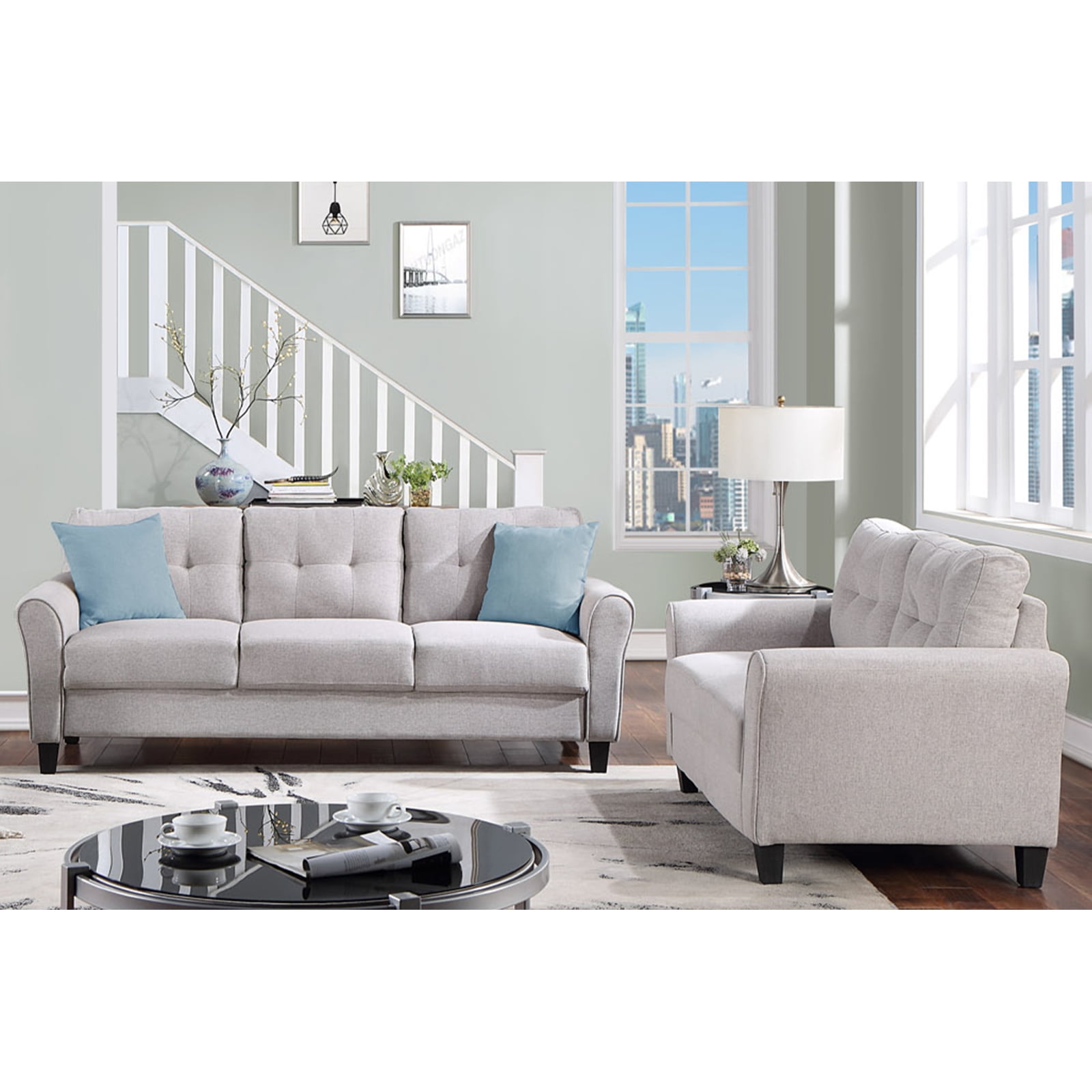 Light Grey Modern Sofa Set for Living Room or Office 2 & 3 Seats