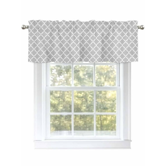 Light Grey Morocco Texture Valances for Windows, Rod Pocket Kitchen Valance Curtains - Soft & Washable Small Window Treatment for Living Room, Bathroom, Geometric 54x18inch, 1 Panel