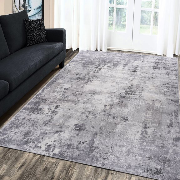 Light Grey Non-Shedding Area Rug, Cotton Backed / Durable for High-Traffic Zones