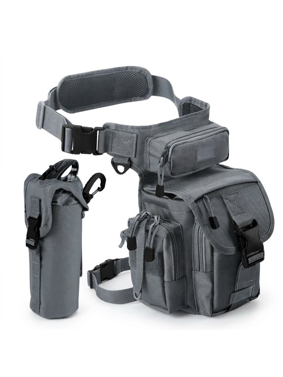 Light Grey Nylon Metal Detecting Drop Leg Thigh Pack with Water Bottle Pouch