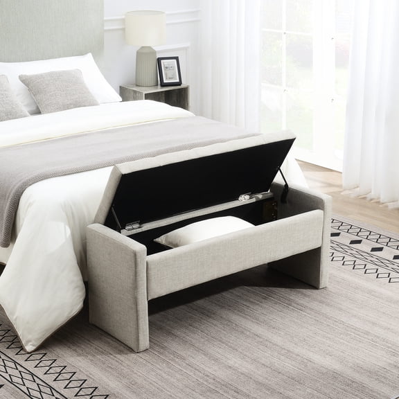 Light Grey Ottoman with Spacious Storage / Suitable for Blanket Storage