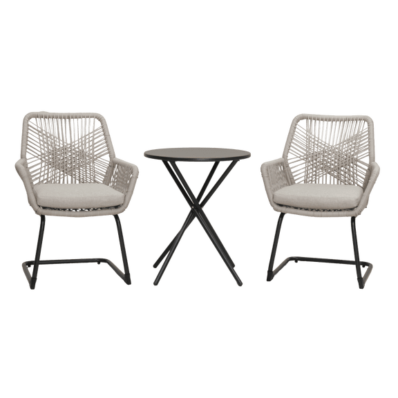 Light Grey PE Rattan Outdoor Armchairs Set of 2 with Spring Support, All-Weather Patio Lounge Chairs with Removable Cushion for Backyard, Garden & Balcony