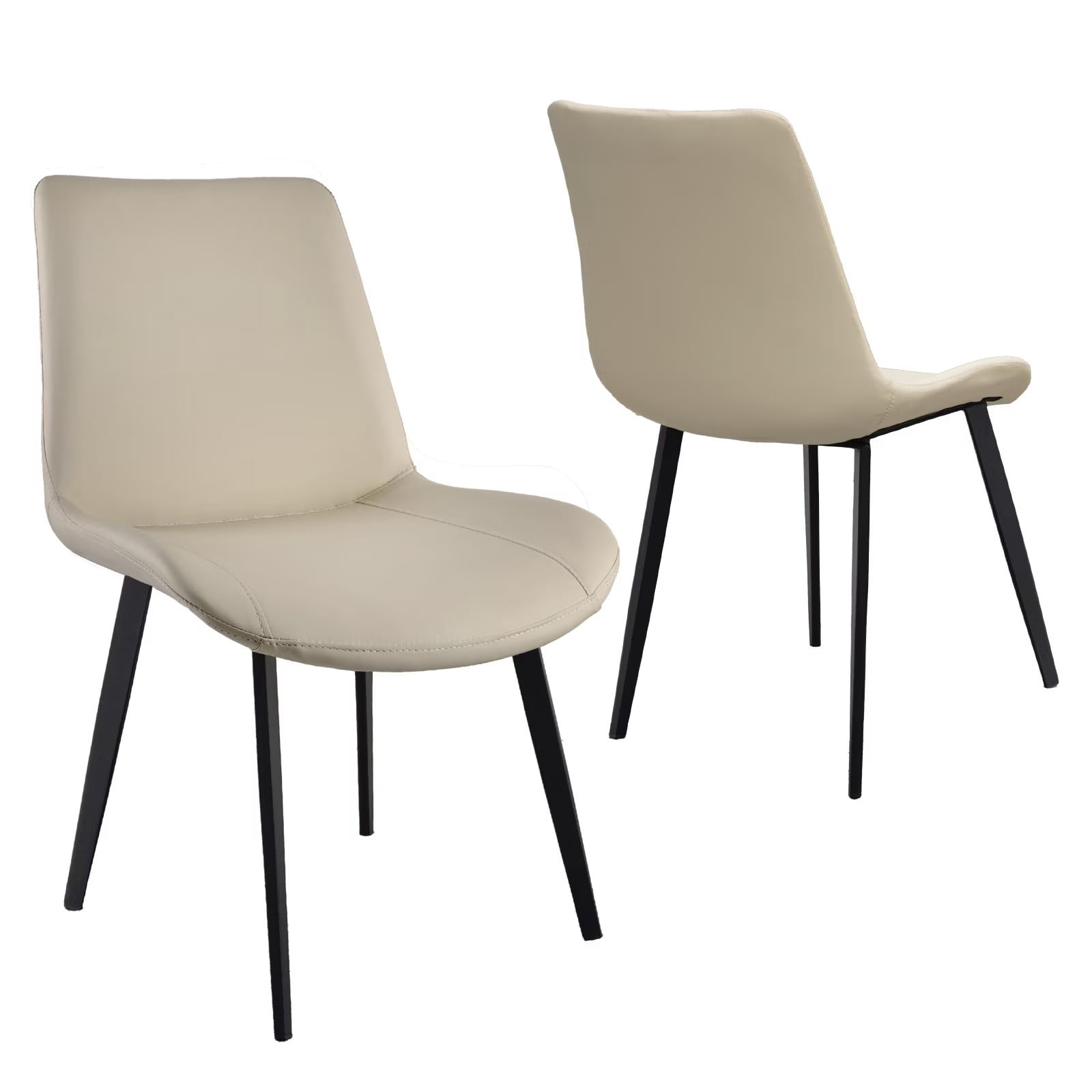 Light Grey PU Leather Dining Chairs Set of 2, Modern Upholstered Kitchen Chairs with Metal Legs, Armless Side Chairs for Dining Room, Restaurant, Living Room & Meeting Room