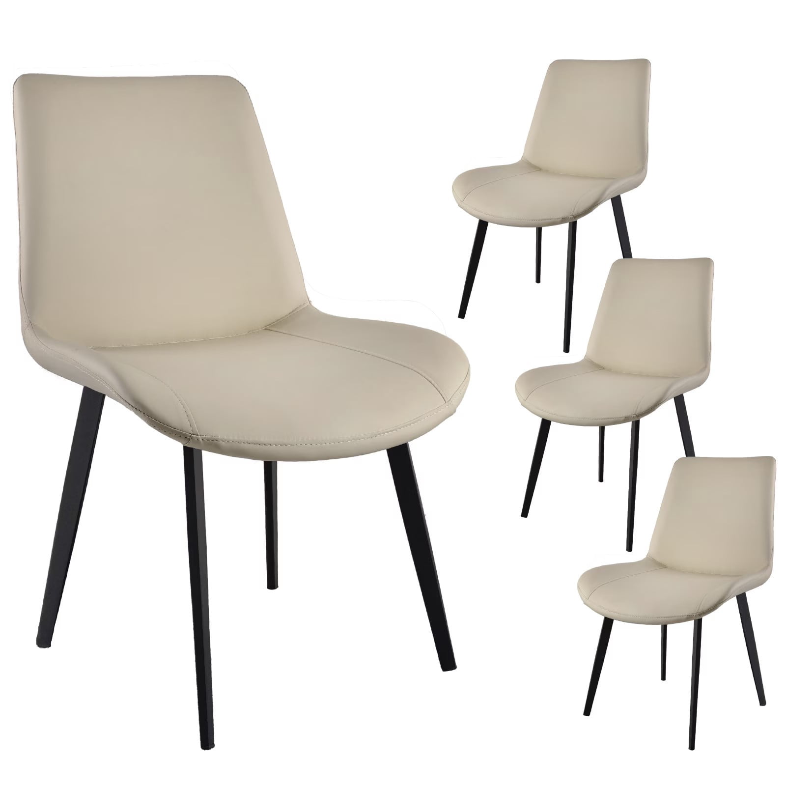 Light Grey PU Leather Dining Chairs Set of 4, Modern Upholstered Kitchen Chairs with Metal Legs, Armless Side Chairs for Dining Room, Restaurant, Living Room & Meeting Room