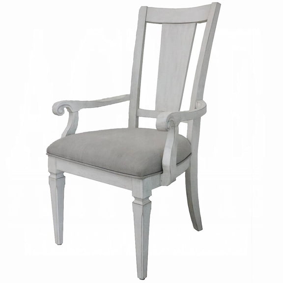 Light Grey Padded Arm Chairs in Weathered White for Dining Room / Make Dining Memorable