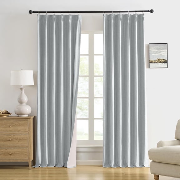 Light Grey Pinch Pleated Blackout Curtains 90 Inch Long, Accordion Style Thermal Insulated Drapes with Hooks, Back Tab Ceiling Traverse Curtains for Living Room,40x90, 2 Panels