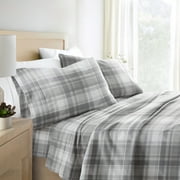 Light Grey Plaid 4 Piece 100% Cotton Flannel Deep Pocket Sheet Set, Twin, by Noble Linens