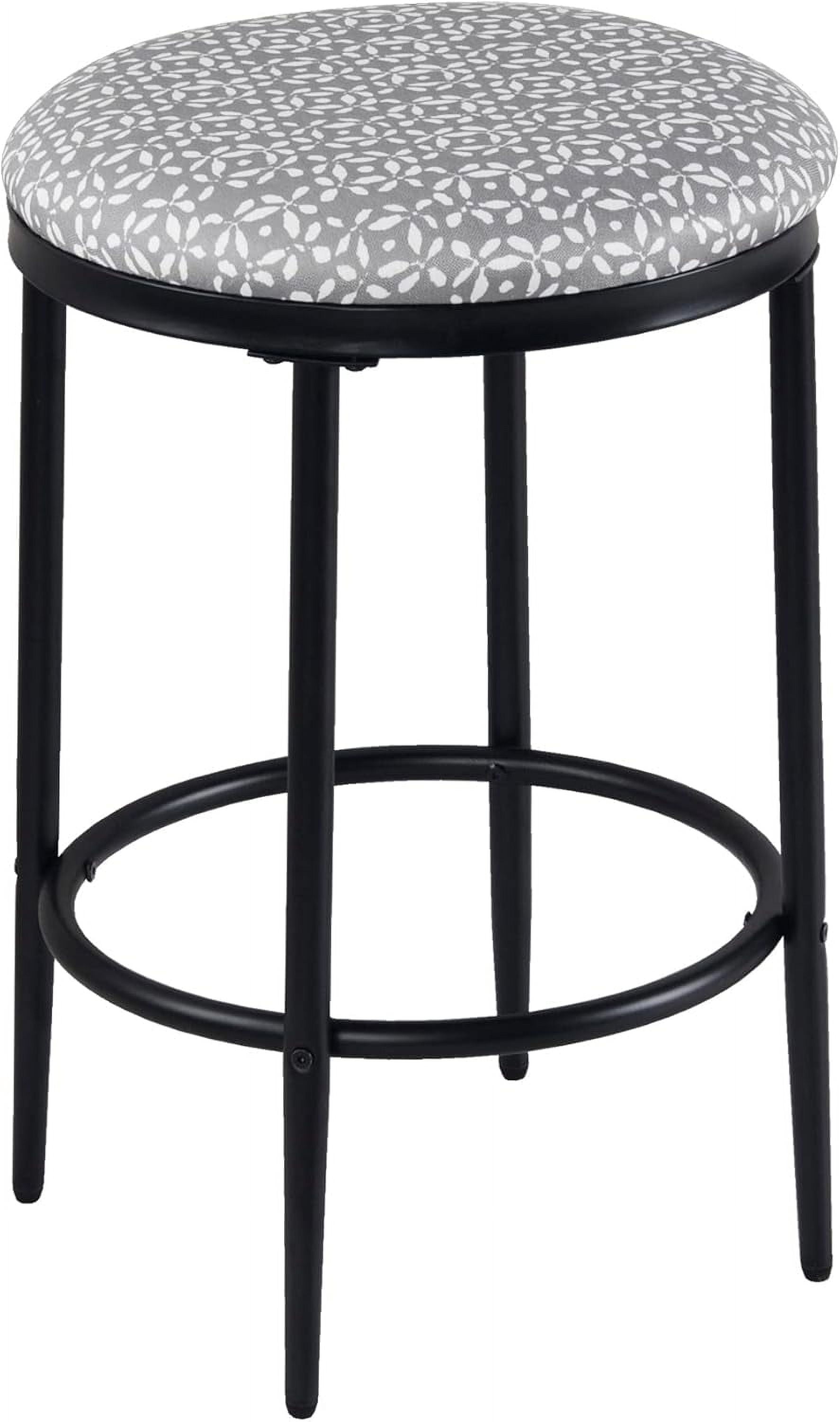 Light Gray Upholstered Metal Backless Counter Stool