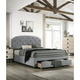 thumbnail image 1 of Light Grey Queen Bed Frame with Drawer - Burlap Fabric, Button Tufted Headboard, Modern Bedroom Furniture. No Box Spring Needed., 1 of 6
