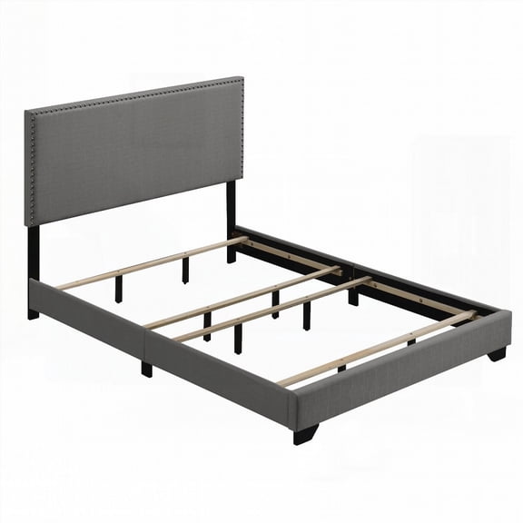 Light Grey Queen Panel Bed with Nailhead Trim - A Haven for Restful Nights