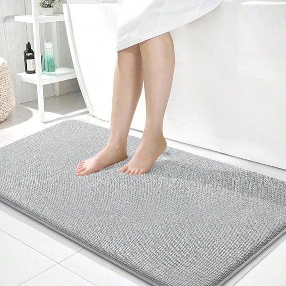 Light Grey + Rectangular + 40" X 24" Light Grey Thick Foam Bath Mat 40x24