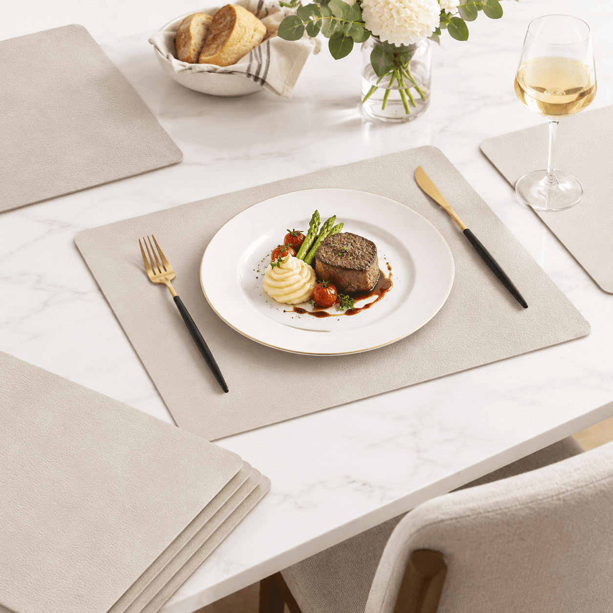 Light Grey Rectangular 6 Pack Vinyl Faux Leather Table Place Mats ...