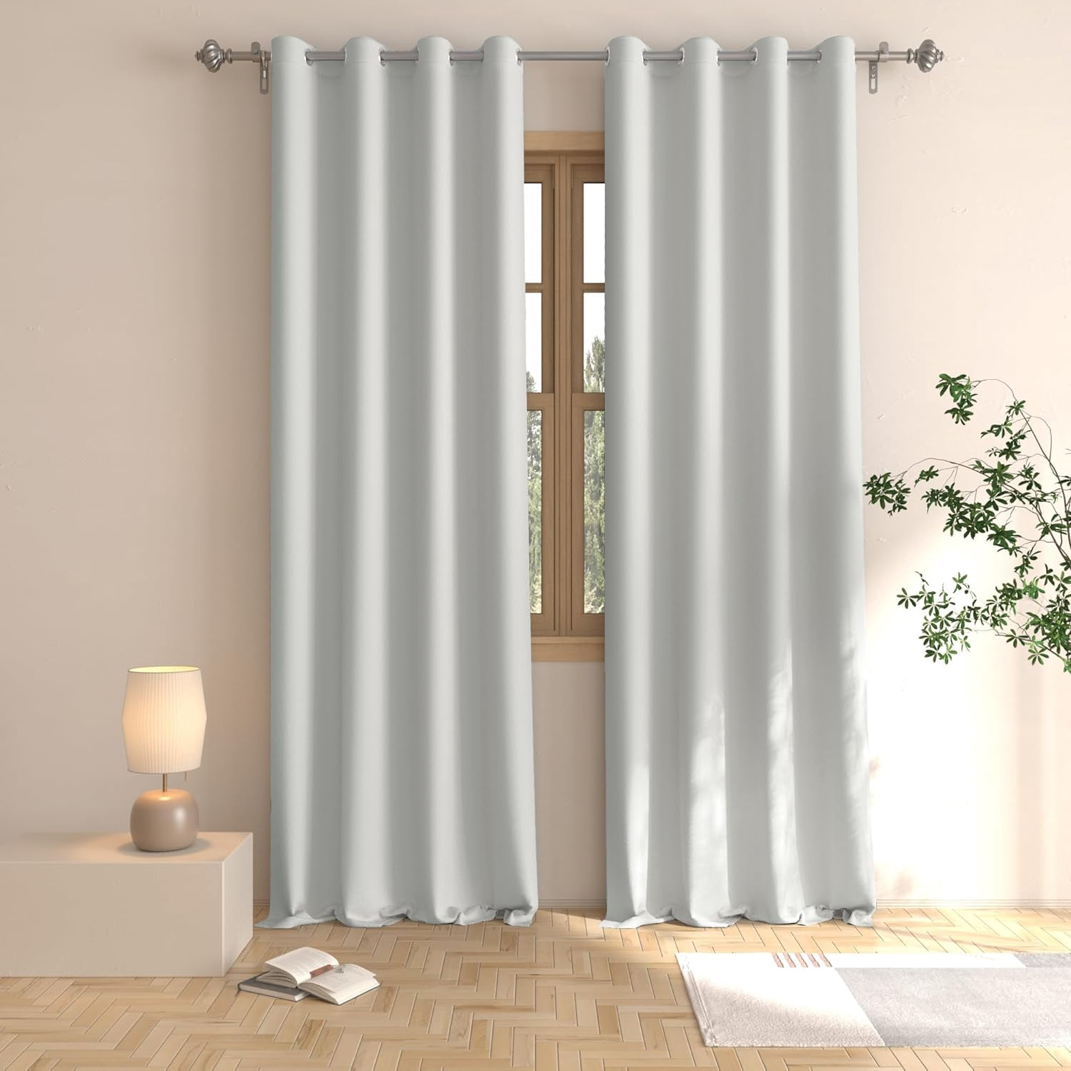 Light Grey Room Darkening Curtains 100 inches Long Window Curtain ...