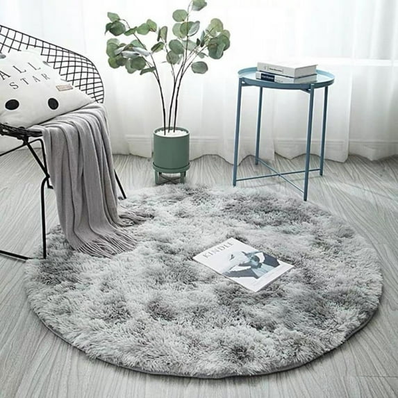 Light Grey Round Rug for Bedroom,Fluffy Circle Rug 2.6 x 2.6 ft for Kids Room,Furry Carpet for Teen's Room,Shaggy Circular Rug for Nursery Room,Fuzzy Plush Rug for Dorm, Cute Room Decor for Baby