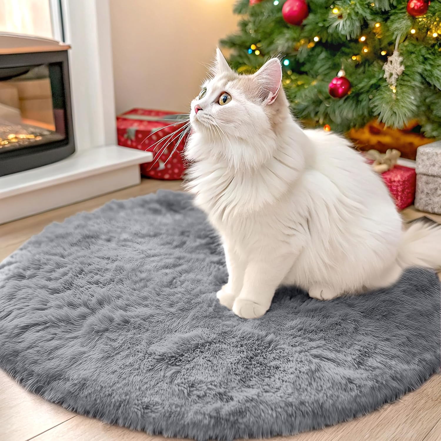 Light Grey Round Rugs for Bedroom - Machine Washable, 2x2 Feet Circle ...