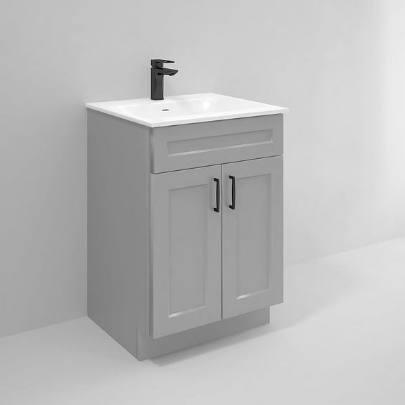 Light Grey Shaker Sink Base Bathroom Vanity Ready-to-Assemble Cabinet 24" Width