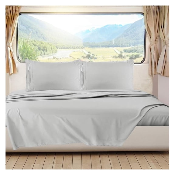 Light Grey Short Queen Sheets for RV, Hotel Luxury RV Queen Sheets Set, 6 Piece Fitted Bed Sheet Set and Pillowcases, Super Soft, Wrinkle-Free, and Breathable Bedding