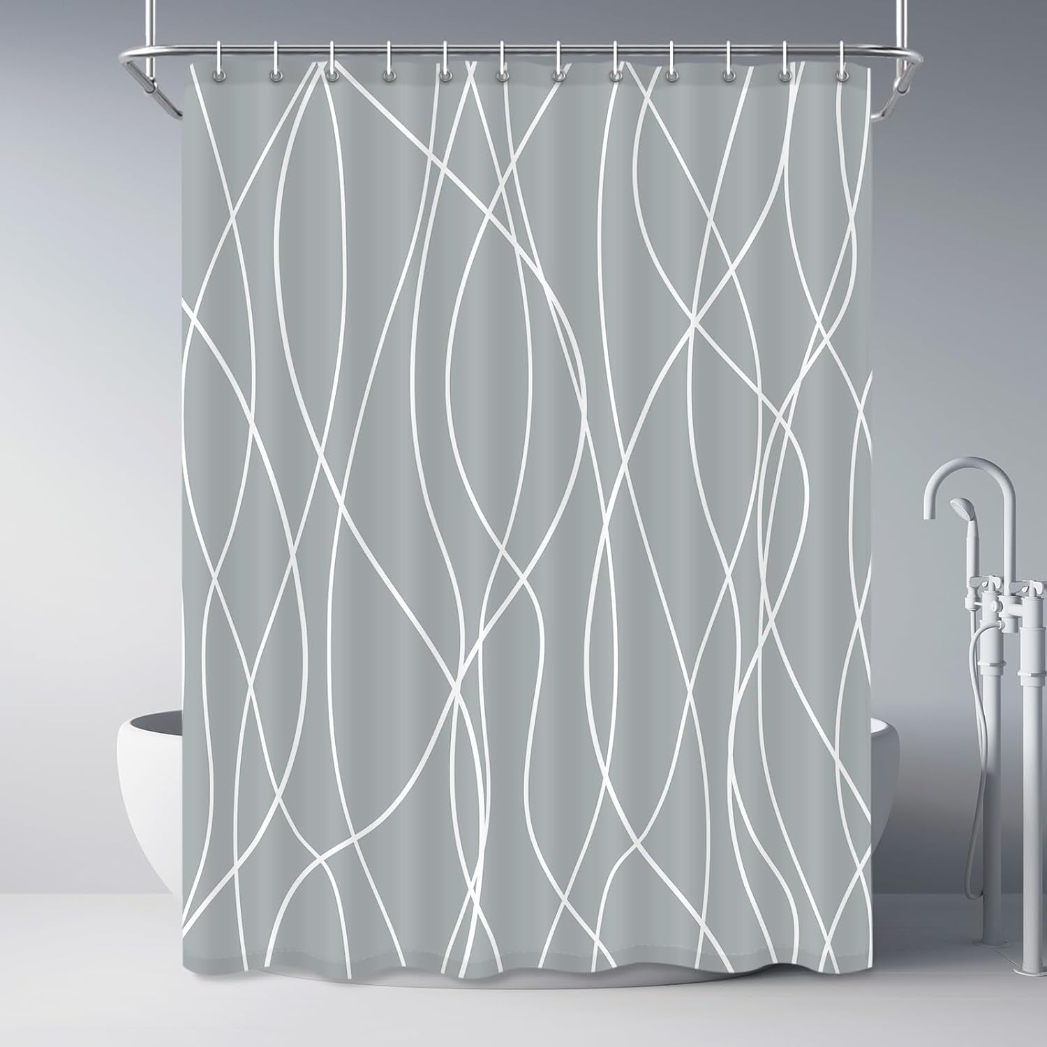 Light Grey Shower Curtain for Bathroom with Hooks,Shower Curtain Set Stripe Bath Curtains Decorative White Shower Curtains Weighted Hem Water Repellent Washable, 72x84