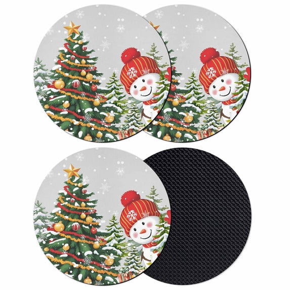 Light Grey Snowman Christmas Coasters Set of 4, Absorbent Coasters for Drinks, Xmas Tree Snowflake Coaster for Desk Coffee Table Protection, Home Decor House Warming Gifts 4"