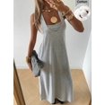 thumbnail image 1 of Light Grey Solid Asymmetric Neck Sleeveless Maxi Dress With Built-In Bra, 1 of 8