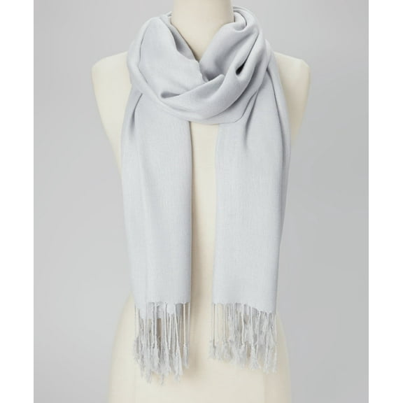 Light Grey Solid Scarfs for Women Fashion Warm Neck Womens Winter Scarves Pashmina Silk Scarf Wrap with Fringes for Ladies by Oussum