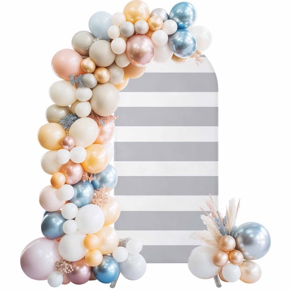 Light Grey Striped Arch Backdrop Cover 6 FT Modern Stripe Simple Style Abstract Stretchy Elastic Arch Stand Covers Spandex Arched Background Birthday Wedding Party Decoration (No Stand)