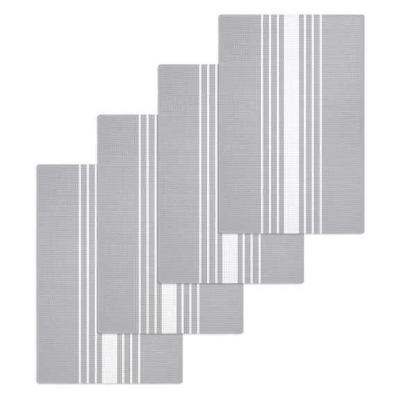 Light Grey Striped Kitchen Dish Towels for Drying Dishes Set of 4, White Simple Neutral Modern Waffle Weave Microfiber Hand Tea Bathroom Towels Quick Dry & Absorbent Towel 15.7x23.6