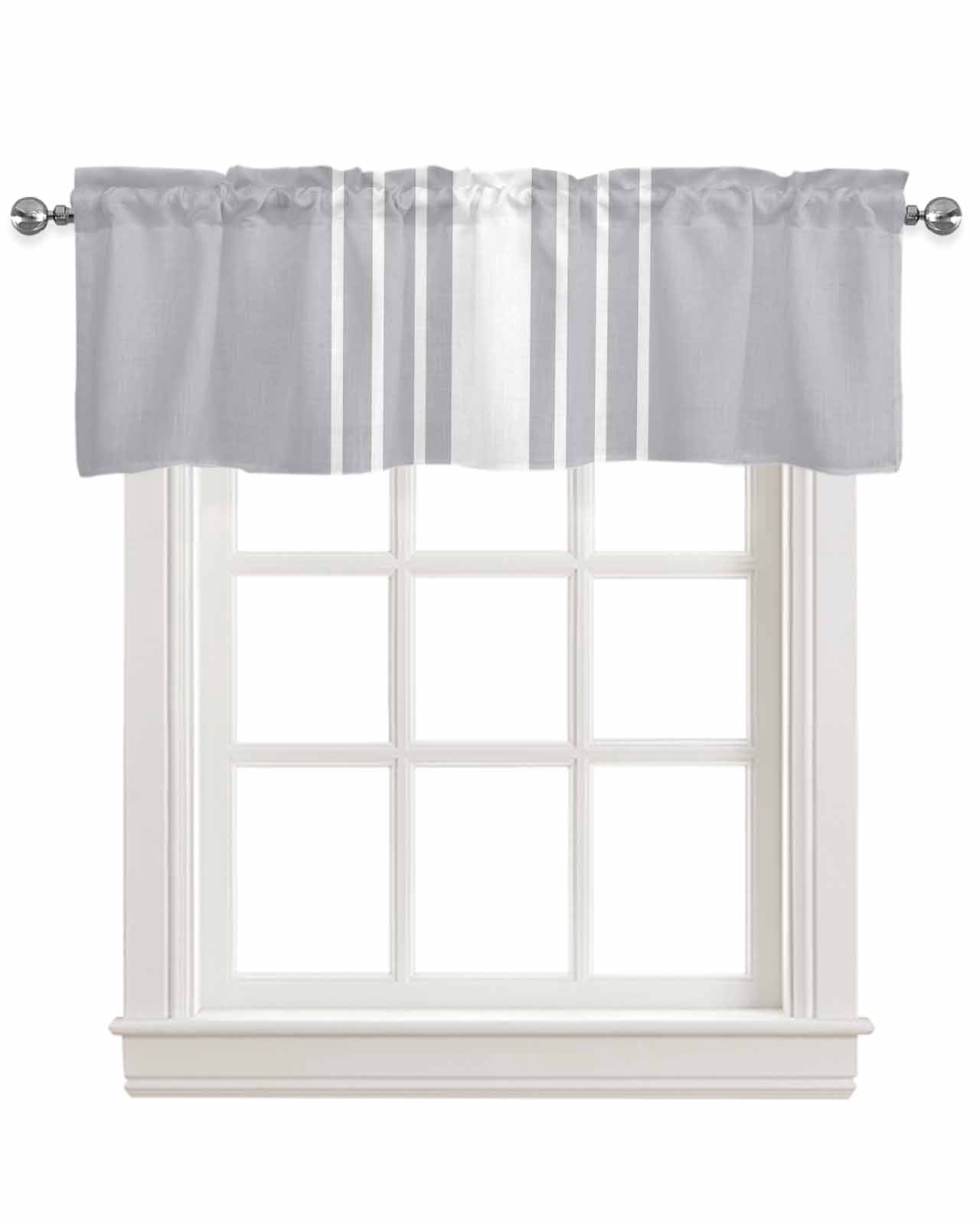 Light Grey Striped Kitchen Valances for Windows Farmhouse Linen Window Valance Curtain for Living Room Window Treatment White Simple Neutral Modern Valance Rod Pocket Topper Drape, 54 x 18 Inch