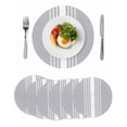 thumbnail image 1 of Light Grey Striped Round Placemats Set of 6 for Dinning Tables,Heat-proof Braided Table Mats 13 Inch,White Simple Neutral Modern Washable Place Mat for Kitchen Restaurant Party Decor Table Setting, 1 of 9