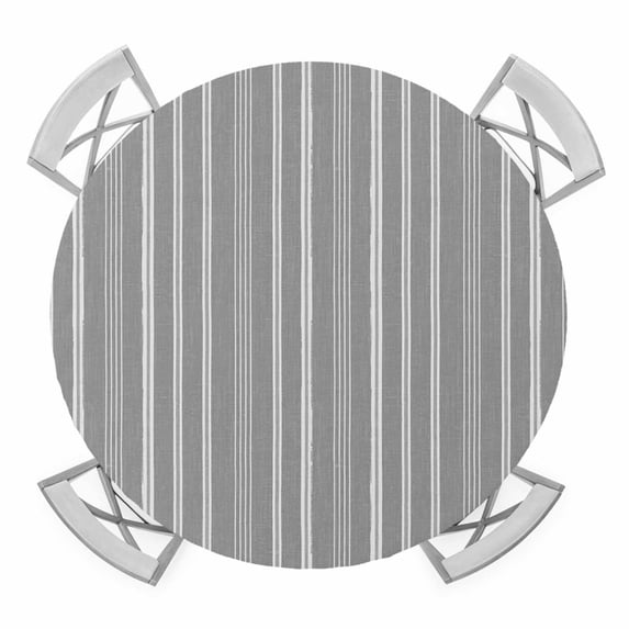 Light Grey Striped Round Table Cover, Farmhouse Stripes Modern Vintage Abstract Waterproof Fitted Tablecloths for 36"-44" Tables, Washable Picnic Table Cover for Camping Dining Indoor Outdoor