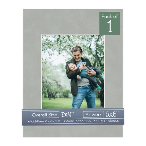 Light Grey Suede Picture Frame Mat for 7x9 Frames - Fits 5x6 Photos - 1 Mat