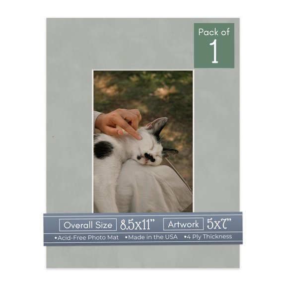 Light Grey Suede Picture Frame Mat for 8.5x11 Frames - Fits 5x7 Photos - 1 Mat