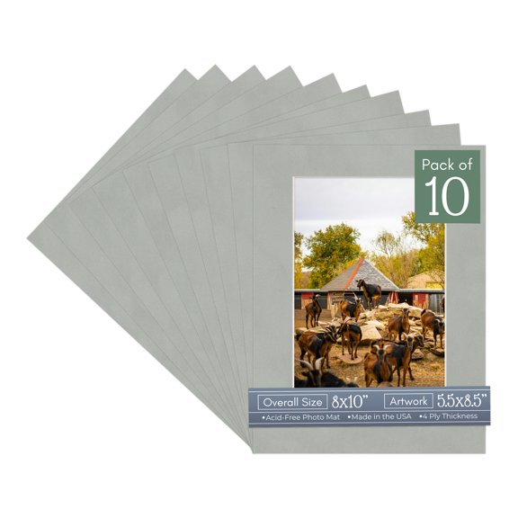 Light Grey Suede Picture Frame Mat for 8x10 Frames - Fits 5.5x8.5 Photos - 10 Mats