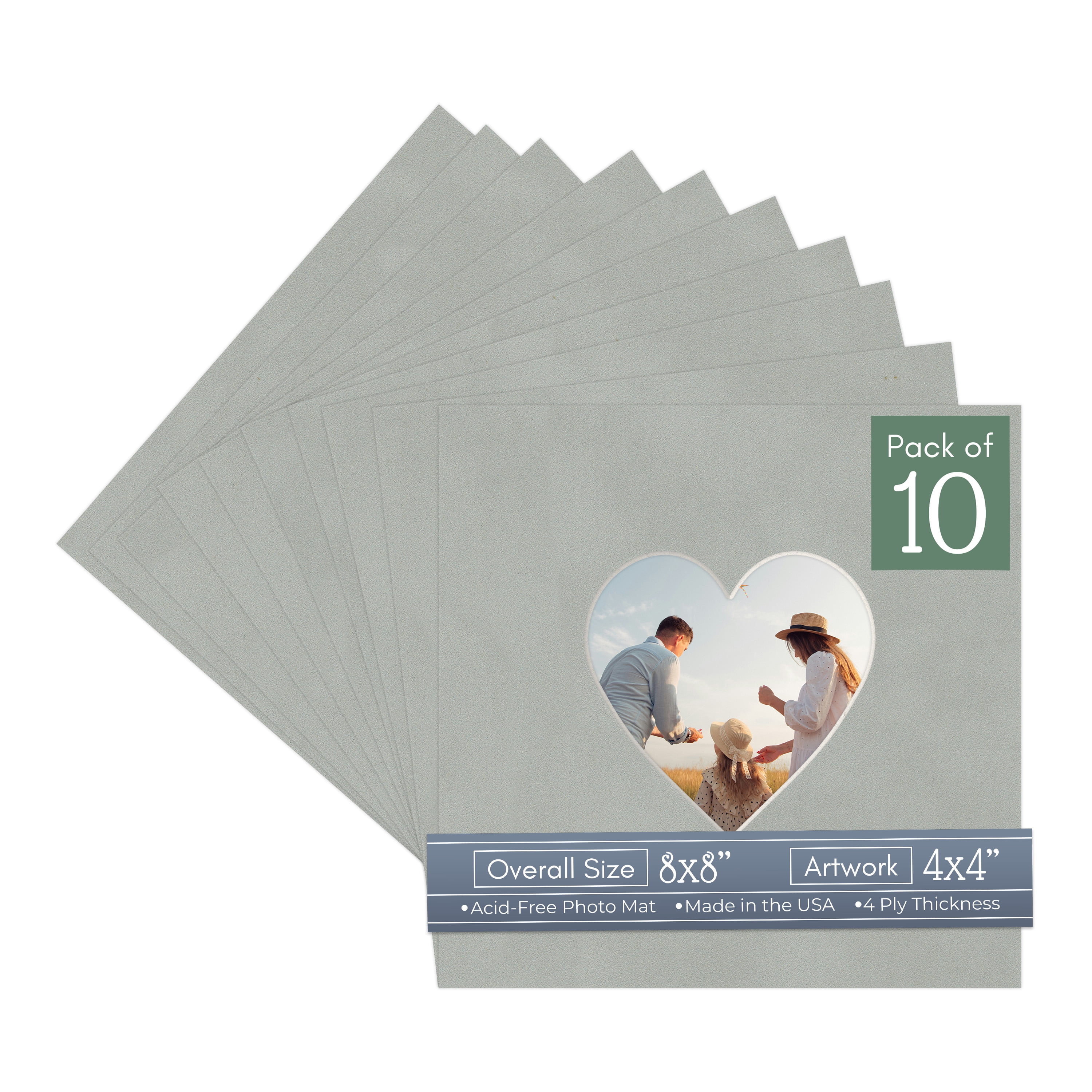 Light Grey Suede Picture Frame Mat for 8x8 Frames - Heart Opening for ...