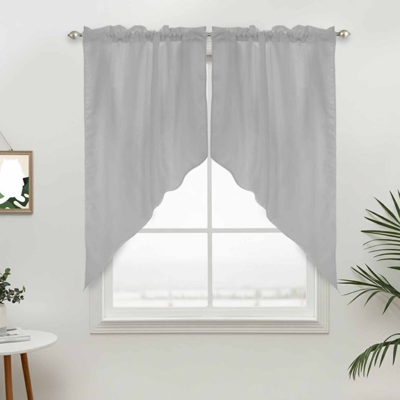 Light Grey Swag Valances for Windows, Farmhouse Light Gray Solid Color Rod Pocket Short Curtains, Machine Washable Kitchen Window Topper for Bathroom Living Room, 28 x 36 Inch, 1 Pair
