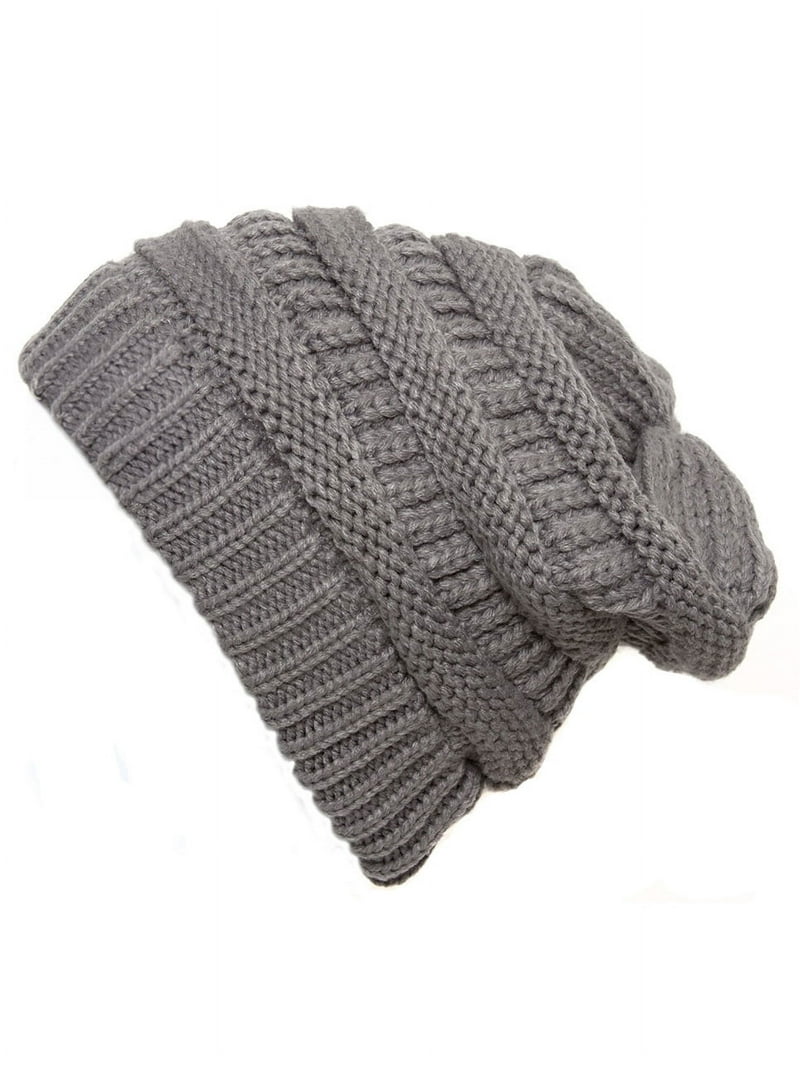 Light Grey Thick Knit Soft Stretch Beanie Cap - Walmart.com