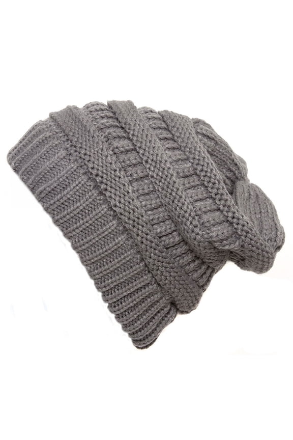 Light Grey Thick Knit Soft Stretch Beanie Cap