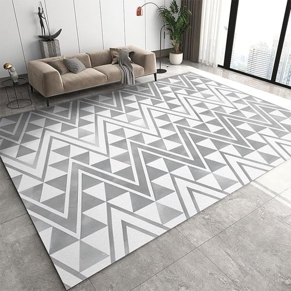 Light Grey Triangle Pattern Area Rug, Abstract Zigzag Pattern Background Washable Carpet, With Anti-Slip Easy Clean Carpet For Living Room Bedroom Kitchen Dining Room Home 1x2ft