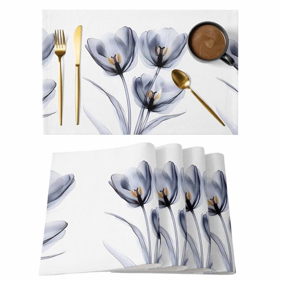 Light Grey Tulip Placemats Set of 8 Rustic Elegant Floral Botanical Place Mats Indoor Wipeable Table Mats Washable Cloth Dining Table Placemats for Kitchen Holiday Party Home Decor 13x19 Inch