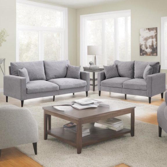 Light Grey Two-piece Upholstered Sofa / Suitable for Small Apartments