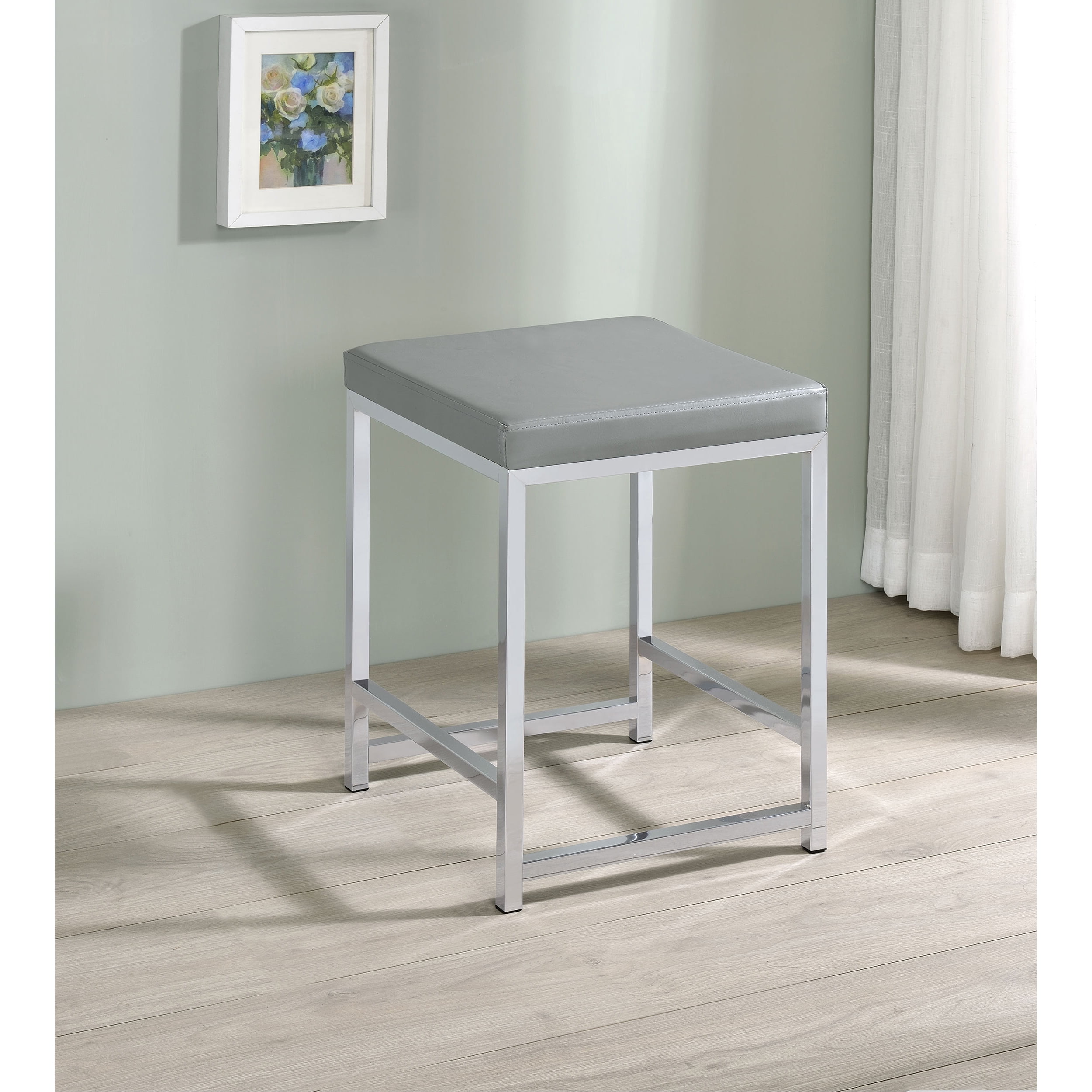 Light Grey Upholstered Square Vanity Stool