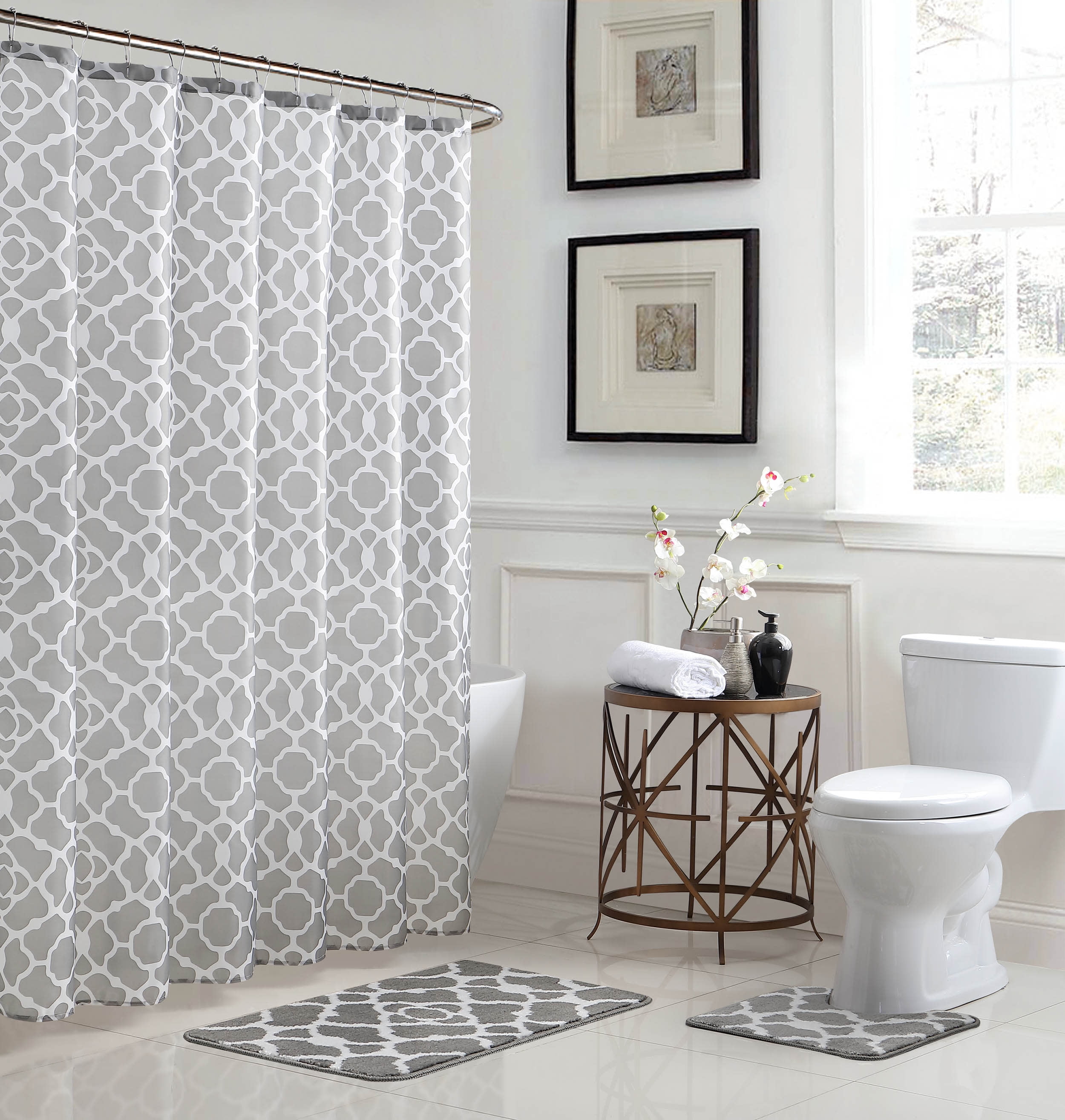 Elsa Light Gray and White Geometric 15-Piece Bathroom Set