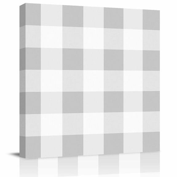 Light Grey White Plaid Canvas Artwork Painting Art, Farmhouse Decoration Buffalo Check Square Framed Wall Decorations Prints Picture for Bedroom Kitchen Living Room, 16x16 in