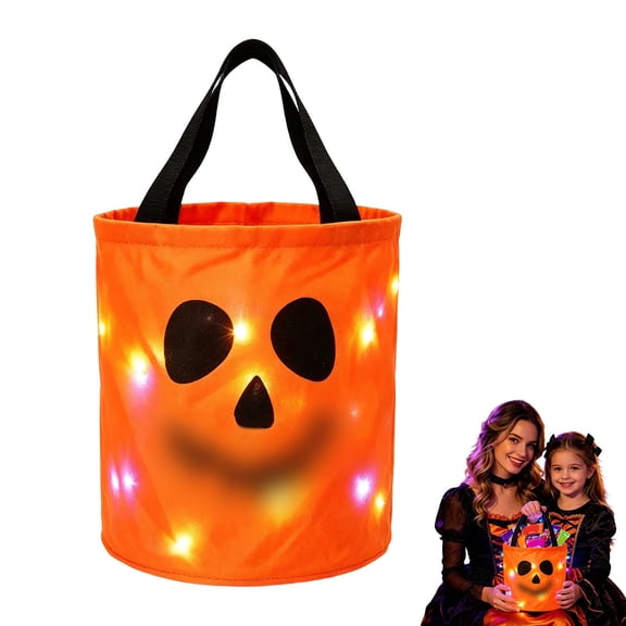 Light Up Halloween Bucket Led Halloween Basket Trick Or Treat Bags Glow In The Dark Bucket Candy Bucket Bags Reusable Goody Candy Bucket Halloween Birthday Party Favor Supplies 10.24 Inch