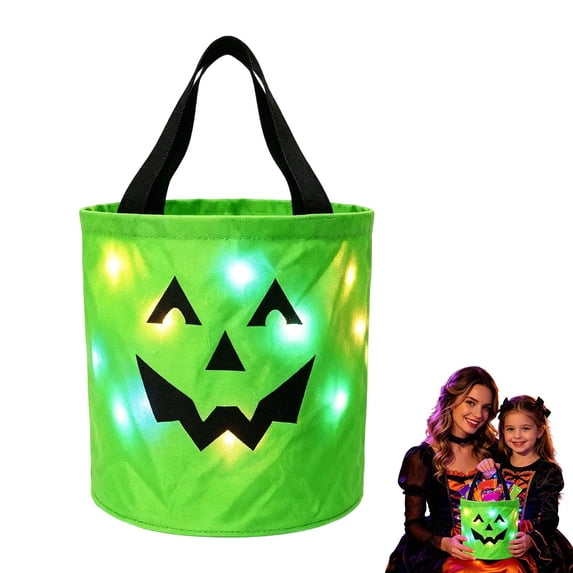 Light Up Halloween Bucket Led Halloween Basket Trick Or Treat Bags Glow In The Dark Bucket Candy Bucket Bags Reusable Goody Candy Bucket Halloween Birthday Party Favor Supplies 10.24 Inch