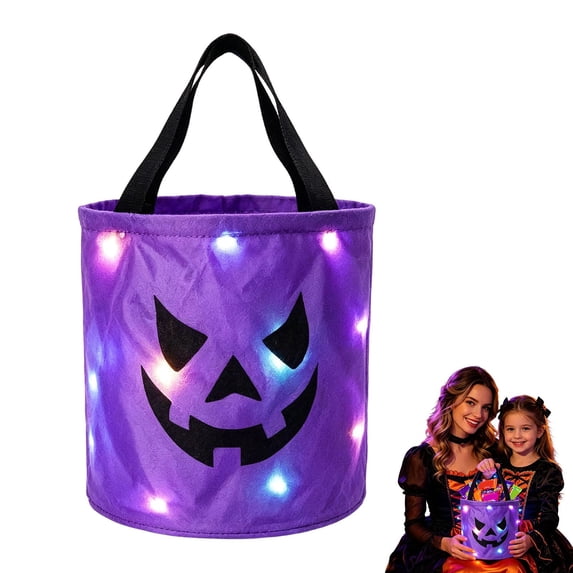 Light Up Halloween Bucket Led Halloween Basket Trick Or Treat Bags Glow In The Dark Bucket Candy Bucket Bags Reusable Goody Candy Bucket Halloween Birthday Party Favor Supplies 10.24 Inch