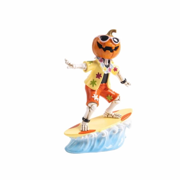 Light Up Halloween Decorations 10 Inch Surfing Skeleton Pumpkin Indoor Halloween Table Decor Spooky Halloween Decor for Home Halloween Party Decor Single Piece