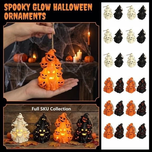 Light Up Halloween Decorations, 12 Pcs Resin Halloween Skull Face Hanging Lanterns, Led Electronic Tea Light Candle Decor Set, Spooky Skull Tree Shaped Hanging Halloween